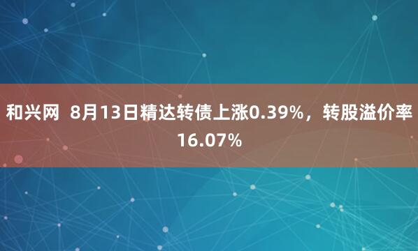 和兴网  8月13日精达转债上涨0.39%，转股溢价率16.07%