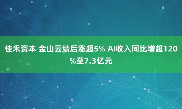 佳禾资本 金山云绩后涨超5% AI收入同比增超120%至7.3亿元