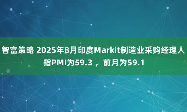 智富策略 2025年8月印度Markit制造业采购经理人指PMI为59.3 ，前月为59.1