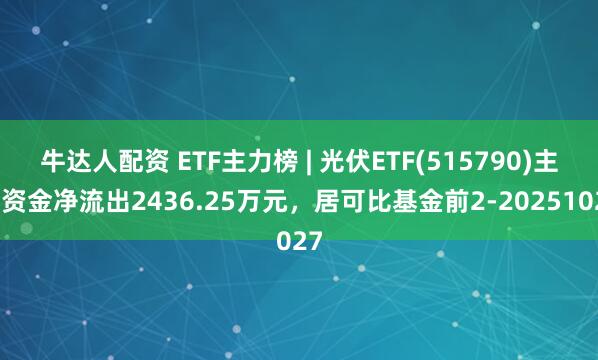 牛达人配资 ETF主力榜 | 光伏ETF(515790)主力资金净流出2436.25万元，居可比基金前2-20251027